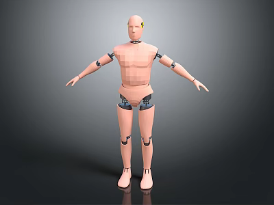 3D Rendered Game Film Character Model Featuring Mechanical Joints and Yellow Sensor Head 3d model