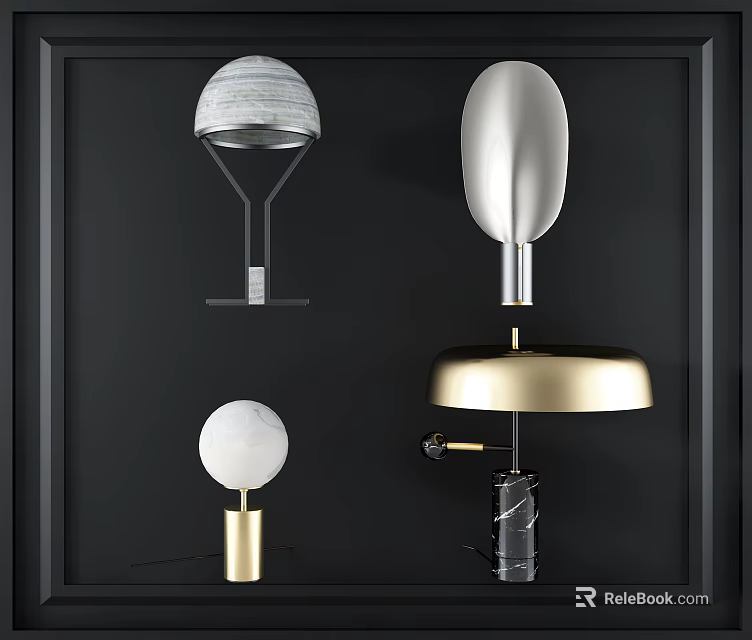 Modern Table Lamps With Spherical Shades Metal Bases And Marble Elements In Black Frame 3d model 