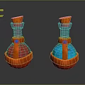 Two Piece Decorative Ornament Set With Orange Accents Red And Blue Spheres
