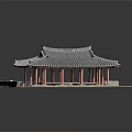 Traditional East Asian Architecture With Tiled Roof Red Pillars And Square Platform