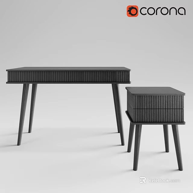 Set of Two Modern Black Storage Cabinets with Drawers and Slender Legs for Home Organization 3d model 