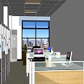 Bright Open Public Office Space Interior With Workstations Computers Windows And Storage Cabinets 3d model