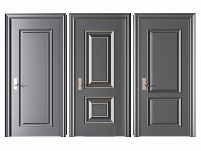 Three Gray Swing Doors With Modern Panel Designs And Metal Handles 3d model