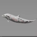 White Dolphin Themed Decorative Furniture Piece With Colorful Patterns On Dark Backdrop