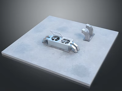Mechanical Metal Components 3D Model on Gray Platform With Holes and Curved Structure 3d model
