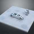 Mechanical Metal Components 3D Model on Gray Platform With Holes and Curved Structure