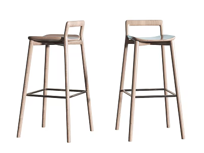 Set Of Two Modern Wooden Bar Stools With Backrest And High Legs Design 3d model