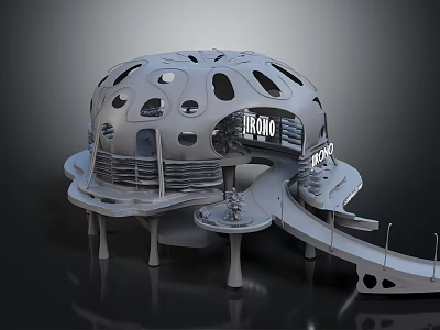 Innovative Futuristic Dome Shaped Architectural Structure With Sculptural Platforms And Walkways 3d model