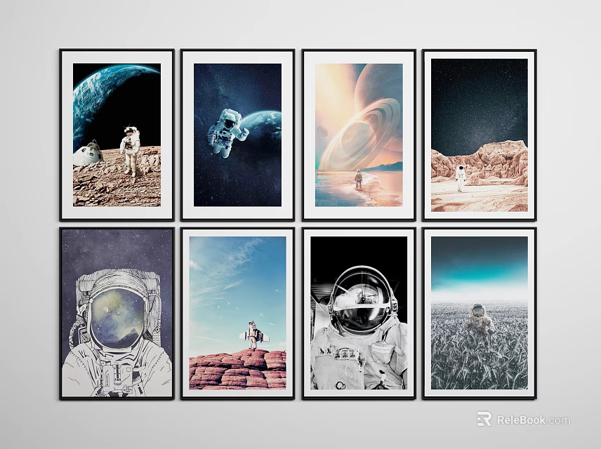 Space Theme Wall Art Prints With Astronaut Planets And Space Scenes 3d model