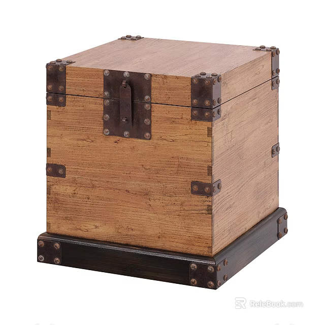 Vintage Wooden Storage Chest With Metal Rivets And Decorative Lock Design 3d model 