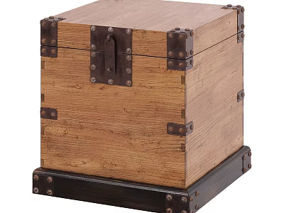 Vintage Wooden Storage Chest With Metal Rivets And Decorative Lock Design 3d model