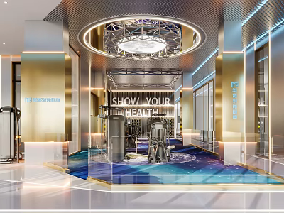 Luxurious Modern Gym Interior With Fitness Equipment And Health Sign 3d model