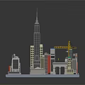 Cartoon City Scene With Tall Skyscrapers Construction Crane And Various Style Buildings