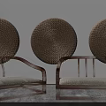 Leisure Chairs With Wooden Frame Light Cushions Against Three Round Woven Wall Decor