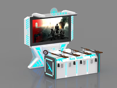 Arcade Style Gaming Entertainment Appliance With Large Screen And Multiple Gun Controllers 3d model