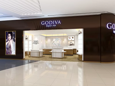 GODIVA Storefront Design With Black Facade Elegant Signage And Interior Display Counters 3d model
