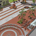 Modern Square Red Brick Round View 3d model