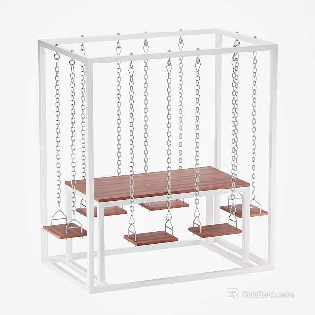 Fun Playground Equipment With Metal Frame Hanging Chains And Wooden Seats 3d model 