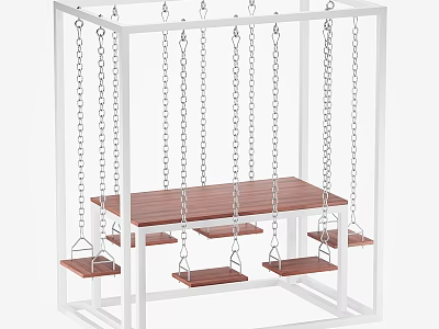 Fun Playground Equipment With Metal Frame Hanging Chains And Wooden Seats 3d model
