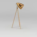 Tech Exhibition Hall Showcase Featuring Modern Wooden Tripod Lamp With Metal Lampshade