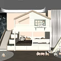 Cozy Kids Room Interior Design With Bunk Bed Slide Chalkboard Wall And Play Tent