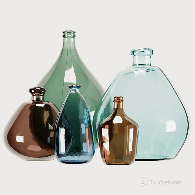 Elegant Ceramic Vessels with Assorted Colors and Varied Shapes for Decorative 3d model 