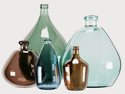 Elegant Ceramic Vessels with Assorted Colors and Varied Shapes for Decorative 3d model