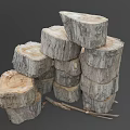 Natural Plant Tree Stumps of Various Sizes Stacked Together with Small Twigs