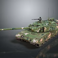 Modern Military Tank With Green Camouflage Pattern Mounted Gun Barrel And Tracks