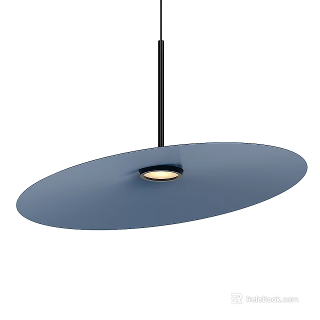 Modern Blue Circular Flat Pendant Light With Black Rod And Central Glow 3d model