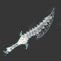 Ornate Scimitar Weapon With Bone Design And Blue Gemstone Accents