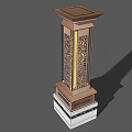 Elegant Outdoor Column Light With Intricate Carved Patterns And Decorative Base 3d model