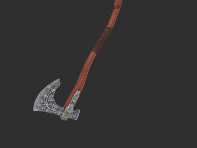Handcrafted Battle Axe With Wooden Handle And Decorative Metal Head Design 3d model