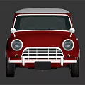 Red Vintage Compact Car With White Roof And Retro Design Features