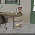 Vintage Study Desk And Chair With Table Lamp Books Mobile Phone And Poster Near Window