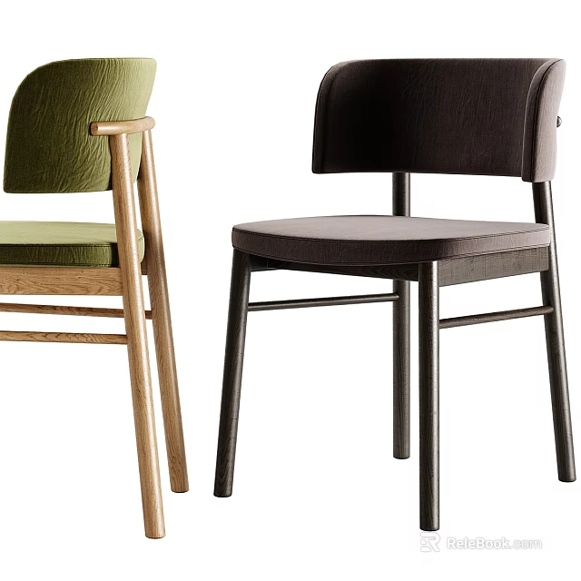Green And Dark Brown Leisure Chairs With Wooden And Black Frames For Home Decor 3d model 