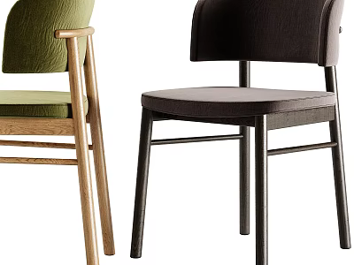 Green And Dark Brown Leisure Chairs With Wooden And Black Frames For Home Decor 3d model