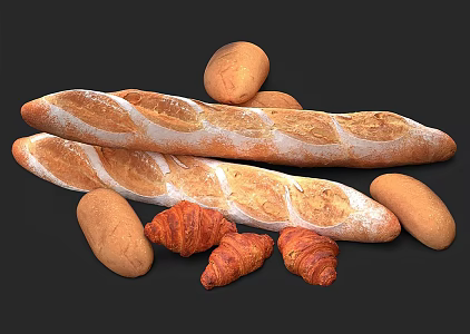 Long loaf bread combination food bread dessert long bread meat loaf bread 3d model