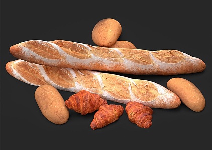 Long loaf bread combination food bread dessert long bread meat loaf bread 3d model