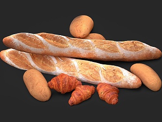 Long loaf bread combination food bread dessert long bread meat loaf bread 3d model