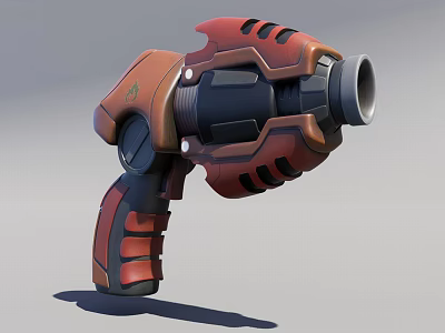 Futuristic Red And Black Sci Fi Pistol With Textured Grip And Circular Muzzle 3d model