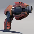 Futuristic Red And Black Sci Fi Pistol With Textured Grip And Circular Muzzle