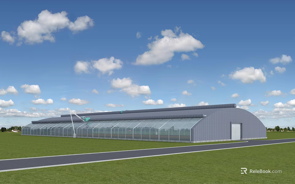 Large Greenhouse Structure for Gardening with Glass Panels and Green Grassland Surroundings 3d model 