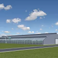 Large Greenhouse Structure for Gardening with Glass Panels and Green Grassland Surroundings