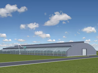 Large Greenhouse Structure for Gardening with Glass Panels and Green Grassland Surroundings 3d model