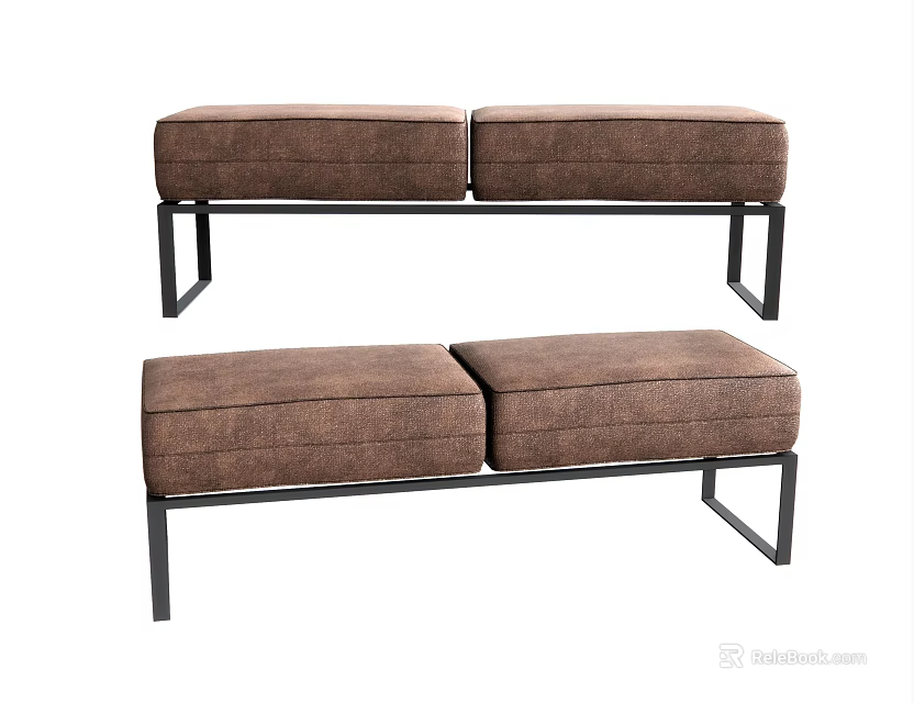 Modern Brown Fabric Sofa Bench With Two Section Metal Frame Design 3d model 