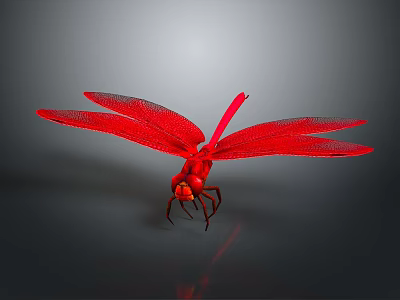 Detailed Vibrant Red Dragonfly With Spread Wings Isolated On Grey Background 3d model