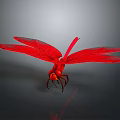 Detailed Vibrant Red Dragonfly With Spread Wings Isolated On Grey Background