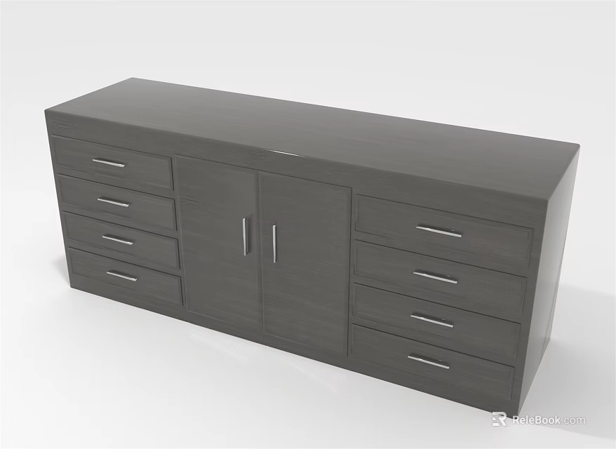 Modern Entryway Cabinet Sideboard With Multiple Drawers Double Doors And Gray Finish 3d model 