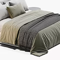 Elegant Modern Double Bed With Green Gray Bedding Beige Pillows And Side Table 3d model